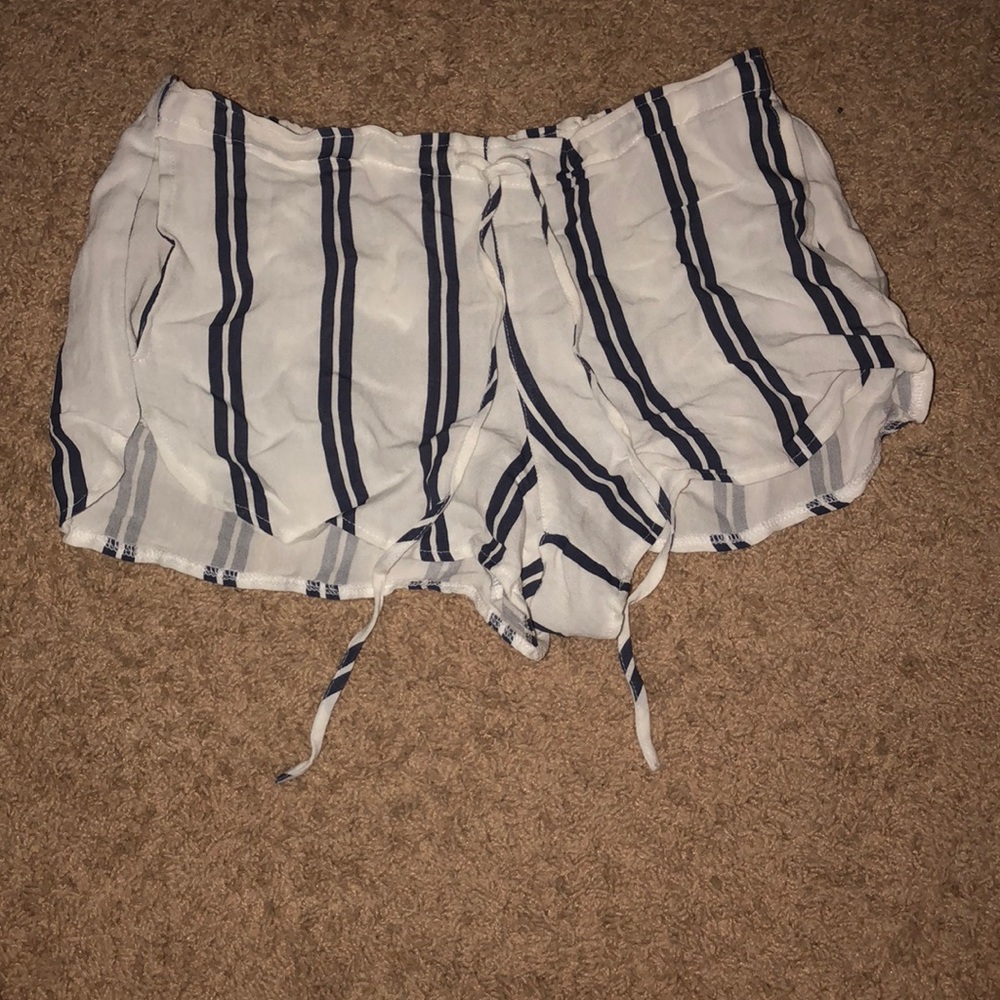 Navy blue and white striped shorts